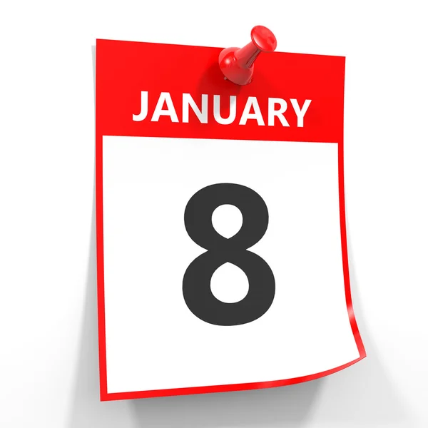 8 hoja de calendario de enero con pin rojo . — Foto de Stock