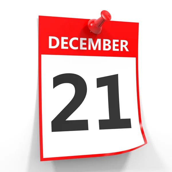 21. prosince kalendář list s červeným pin. — Stock fotografie