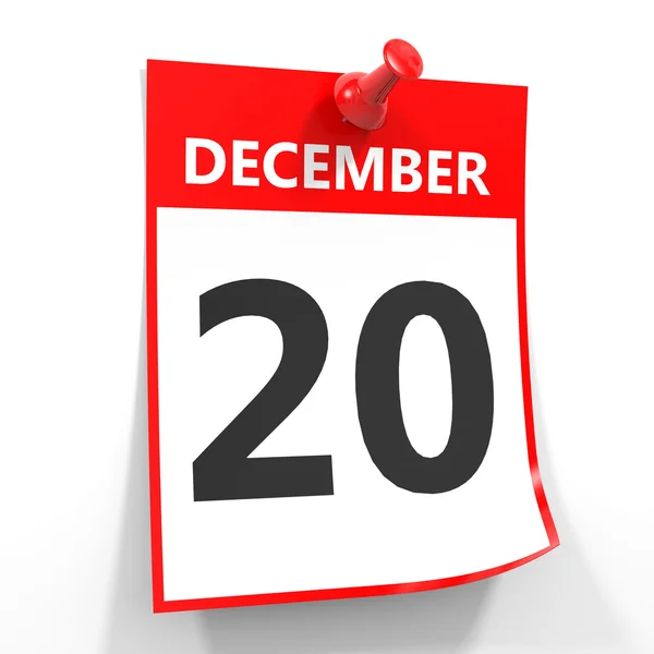 20 december agenda blad met rode pin. — Stockfoto