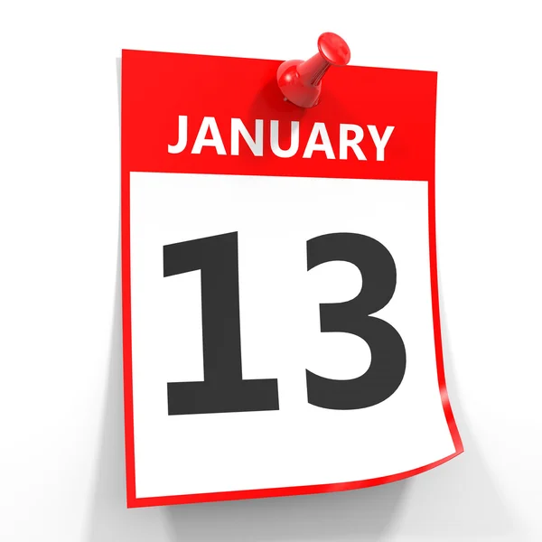 13. Januar Kalenderblatt mit roter Nadel. — Stockfoto