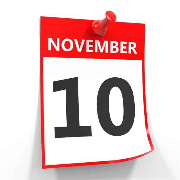 10 листопада аркуш календаря з червоним штифтом . — стокове фото