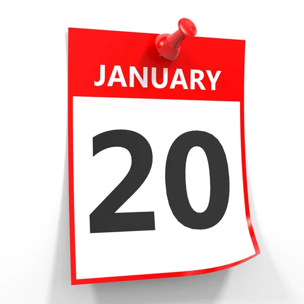 20. Januar Kalenderblatt mit roter Nadel. — Stockfoto