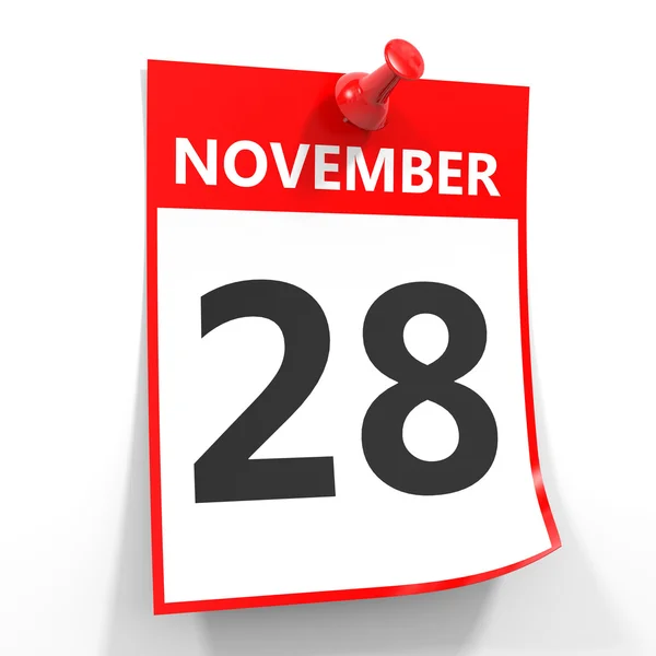 28 november calendar sheet with red pin. — Stock Photo, Image