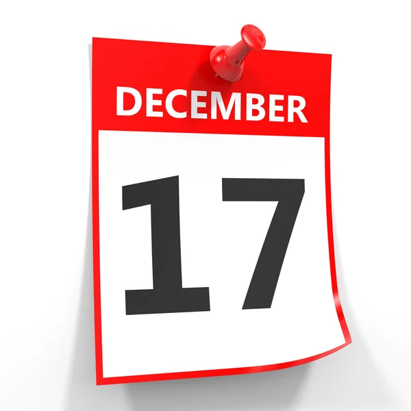 17 декабря календарный лист с красной булавкой . — стоковое фото