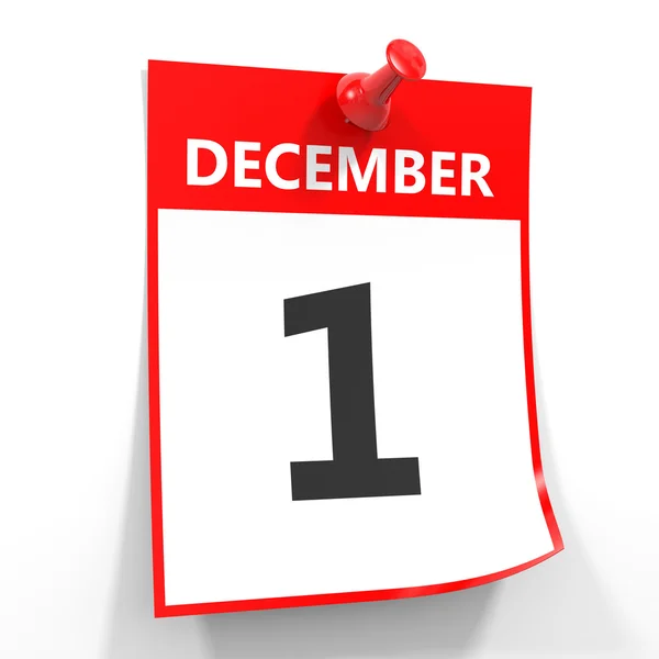1 grudnia kalendarz arkusz z czerwona Pinezka. — Zdjęcie stockowe