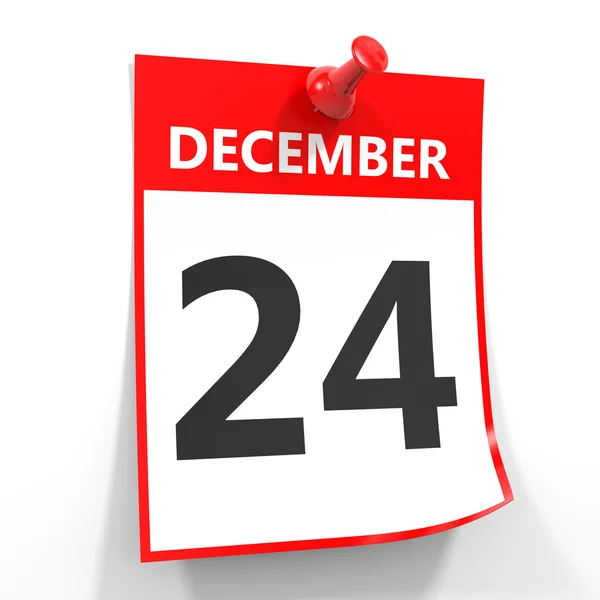 24 grudnia kalendarz arkusz z czerwona Pinezka. — Zdjęcie stockowe