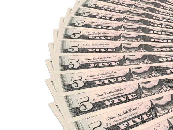 Money fan. Five dollars. — Stock Photo, Image