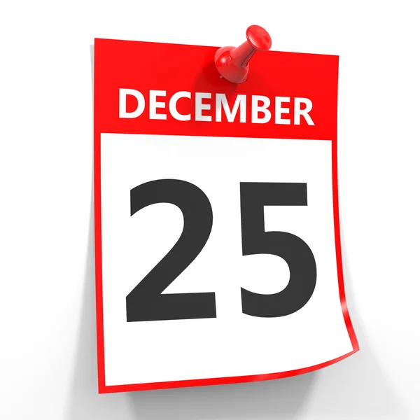 25. prosince kalendář list s červeným pin. — Stock fotografie