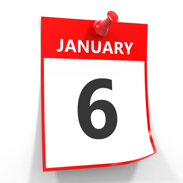 6. Januar Kalenderblatt mit roter Nadel. — Stockfoto