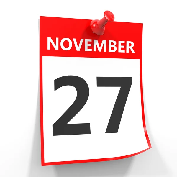 27 november calendar sheet with red pin. — Stock Photo, Image