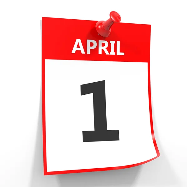 1. dubna kalendáře list s červeným pin. — Stock fotografie