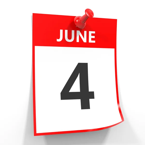 4. června kalendář list s červeným pin. — Stock fotografie