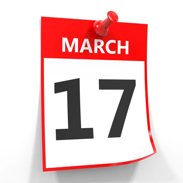 17 march calendar sheet with red pin. — Stock Photo, Image