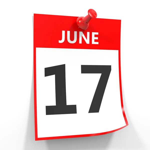17 hoja de calendario de junio con pin rojo . —  Fotos de Stock