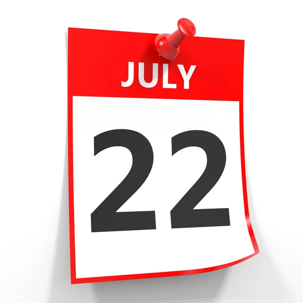 22 Ιουλίου φύλλο ημερολογίου με την κόκκινη καρφίτσα. — Φωτογραφία Αρχείου