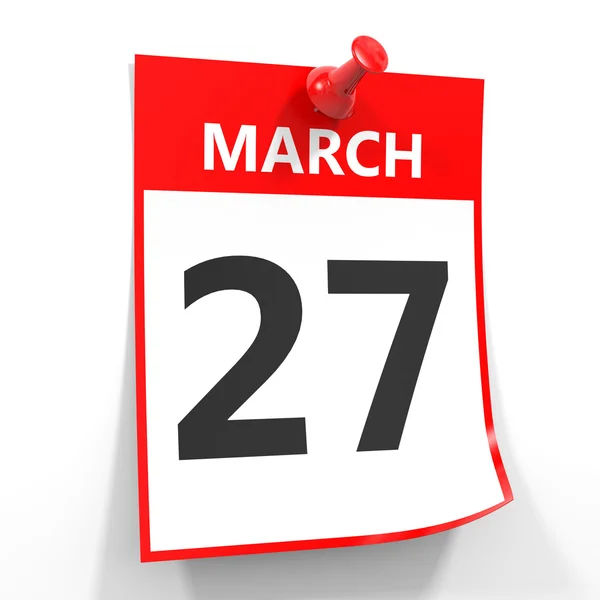 27 march calendar sheet with red pin. — Stock Photo, Image