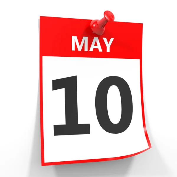 10 мая календарный лист с красной булавкой . — стоковое фото