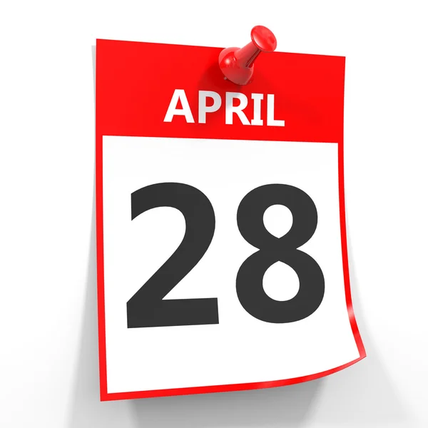 28 april calendar sheet with red pin. — Stock Photo, Image