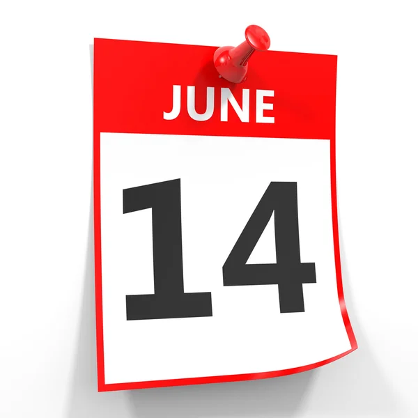 14. Juni Kalenderblatt mit roter Nadel. — Stockfoto