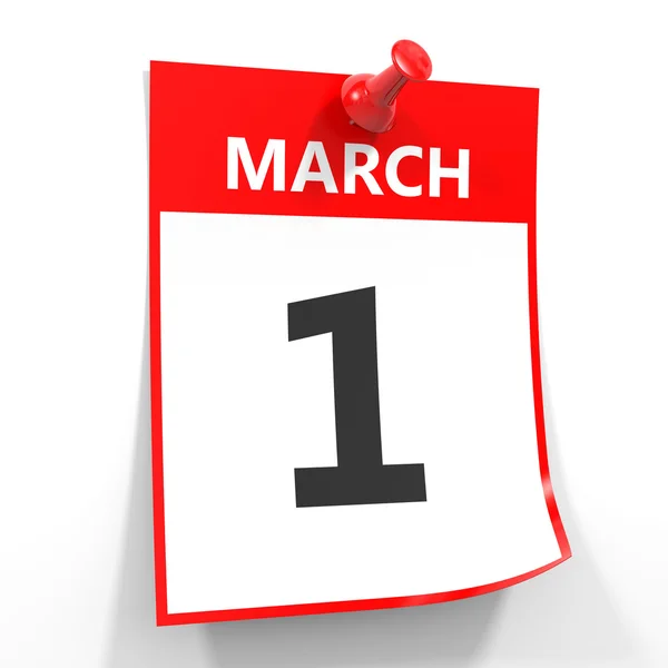 1. března kalendář list s červeným pin. — Stock fotografie