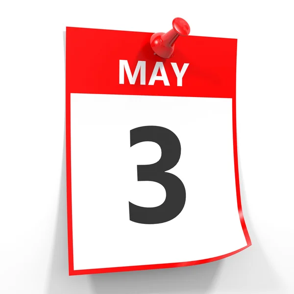 3 may calendar sheet with red pin. — Stock Photo, Image