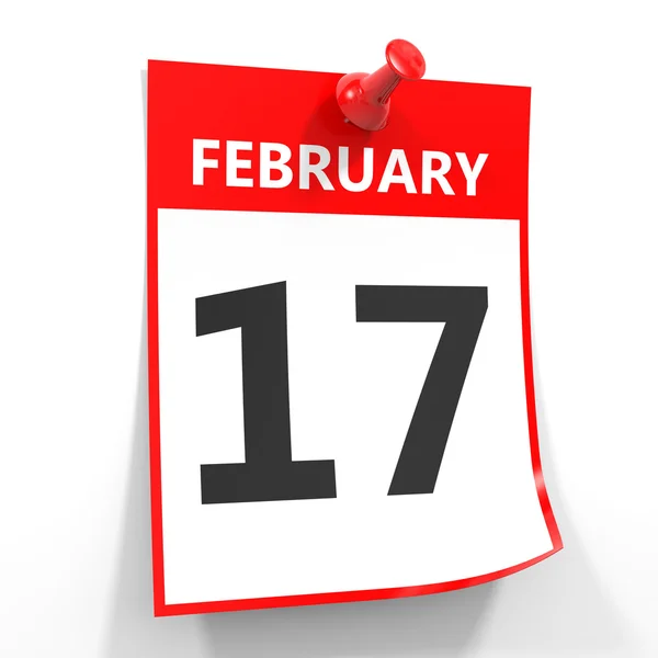 17 febbraio foglio di calendario con perno rosso . — Foto Stock