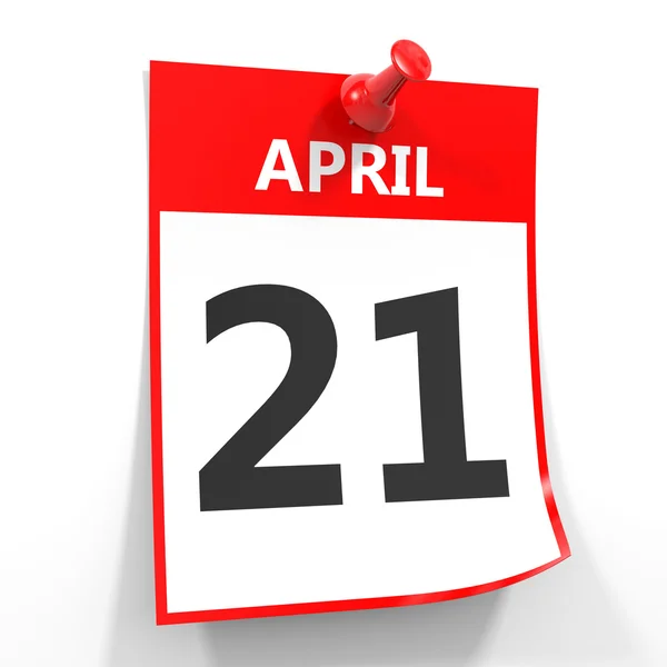 21 апреля календарный лист с красной булавкой . — стоковое фото