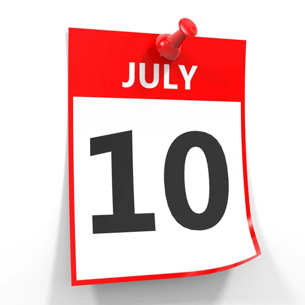 10 lipca kalendarz arkusz z czerwona Pinezka. — Zdjęcie stockowe