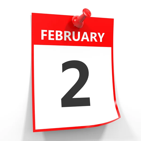 Feuille de calendrier 2 février avec épingle rouge . — Photo