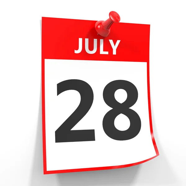 28 Julho folha de calendário com pino vermelho . — Fotografia de Stock