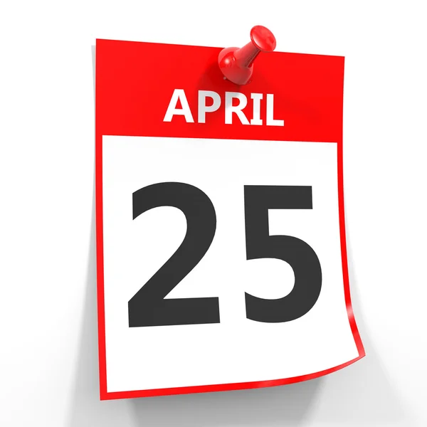 25 april calendar sheet with red pin. — Stock Photo, Image