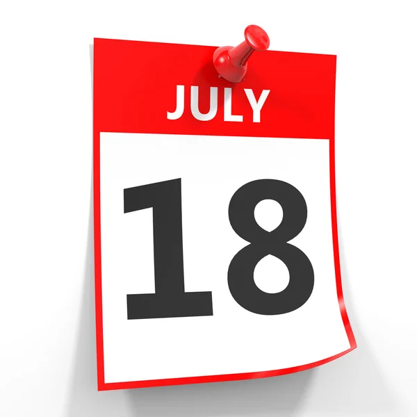 Július 18-naptár lap piros PIN-kóddal. — Stock Fotó