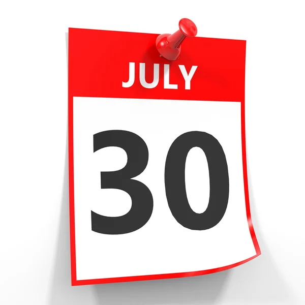 30 липня аркуш календаря з червоним штифтом . — стокове фото