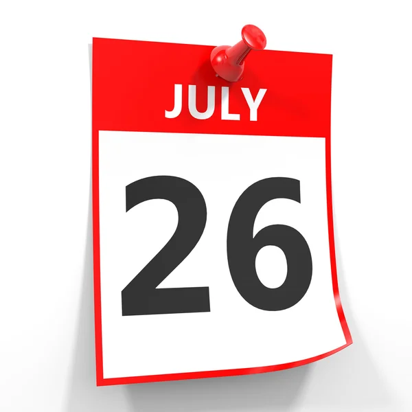 26 july calendar sheet with red pin. — Stock Photo, Image