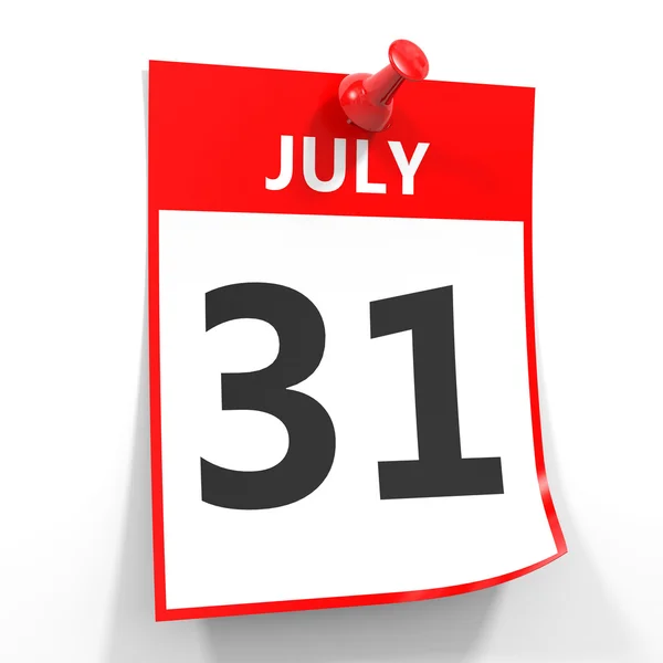 31 juli kalendern täcker med röd pin. — Stockfoto
