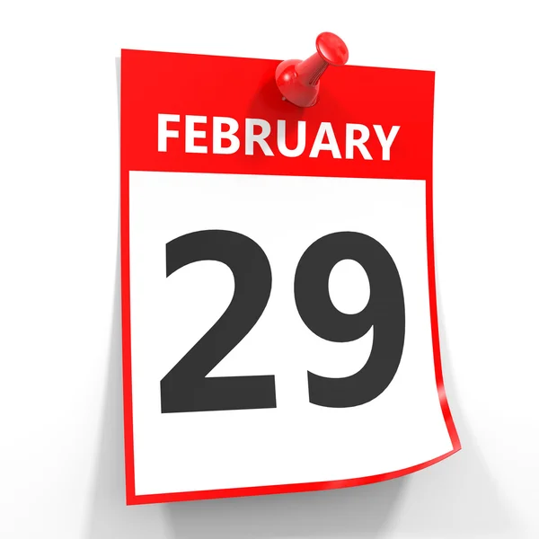 29 februari kalender blad met rode pin. — Stockfoto