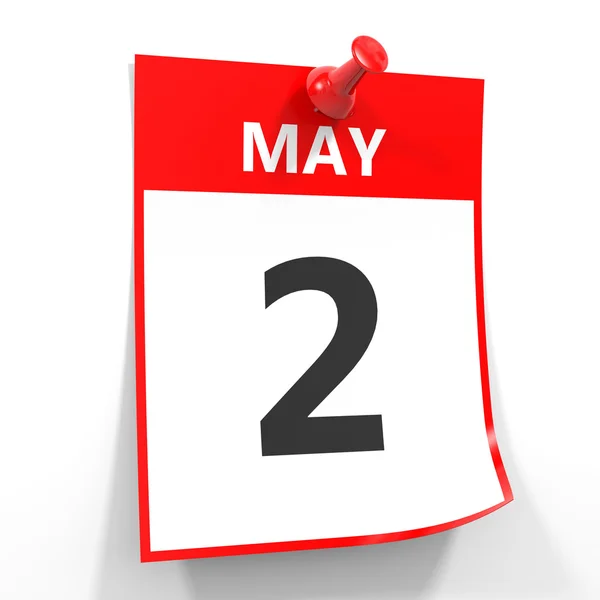2 травня аркуш календаря з червоним штифтом . — стокове фото