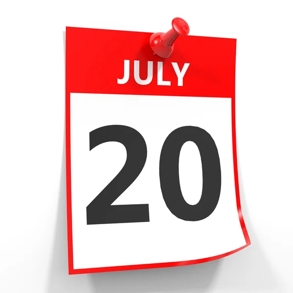 20 Ιουλίου φύλλο ημερολογίου με την κόκκινη καρφίτσα. — Φωτογραφία Αρχείου