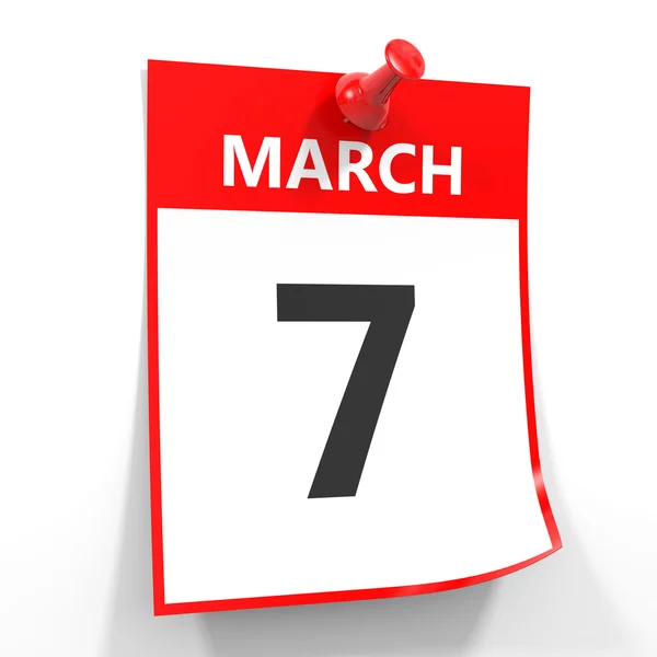 7. března kalendář list s červeným pin. — Stock fotografie