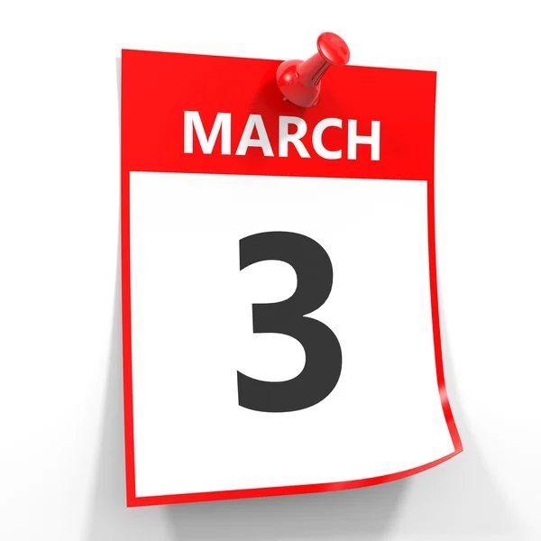 3. března kalendář list s červeným pin. — Stock fotografie