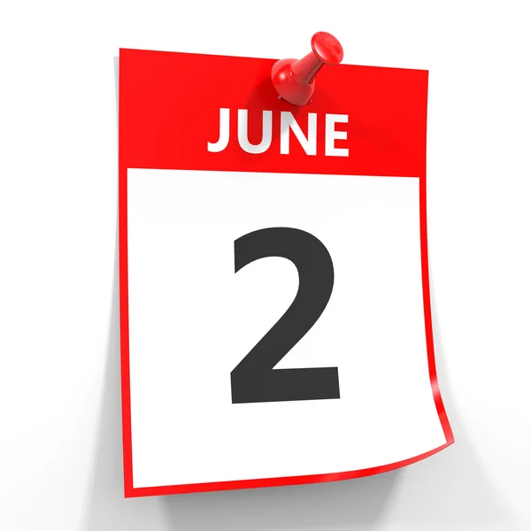 2 hoja de calendario de junio con pin rojo . — Foto de Stock