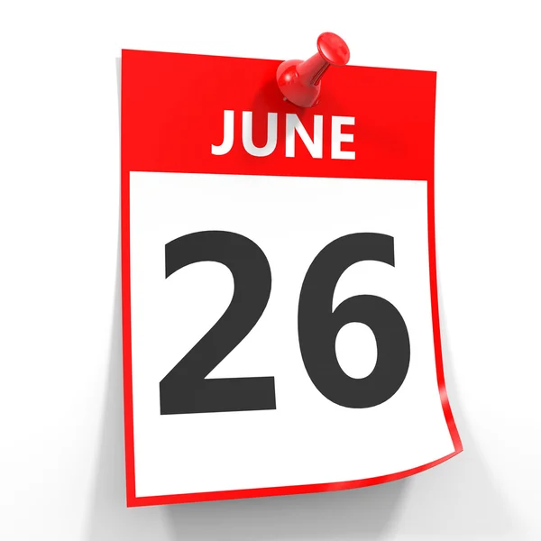 26 june calendar sheet with red pin. — Stock Photo, Image