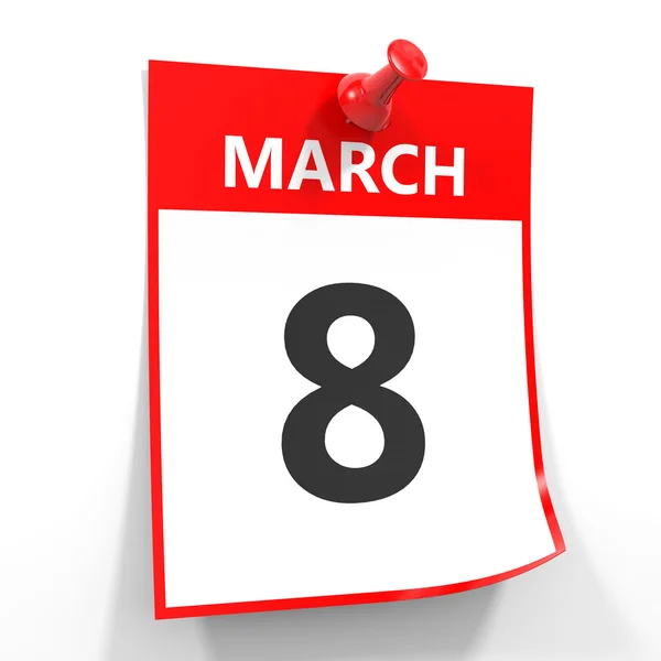 8 march calendar sheet with red pin. — Stock Photo, Image