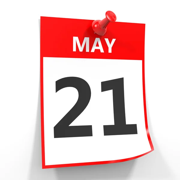 21 hoja de calendario de mayo con pin rojo . —  Fotos de Stock