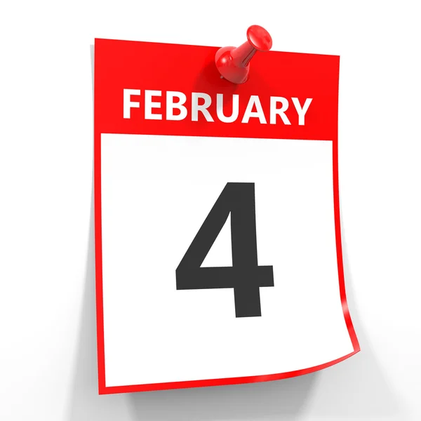 4 february calendar sheet with red pin. — Stock Photo, Image