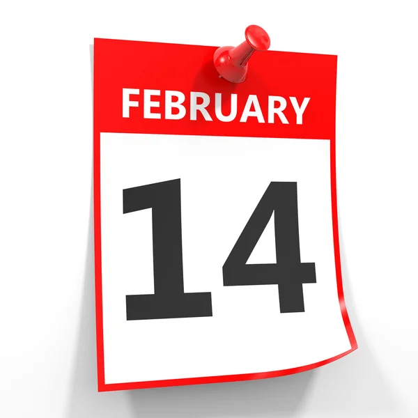 Feuille de calendrier 14 février avec épingle rouge . — Photo