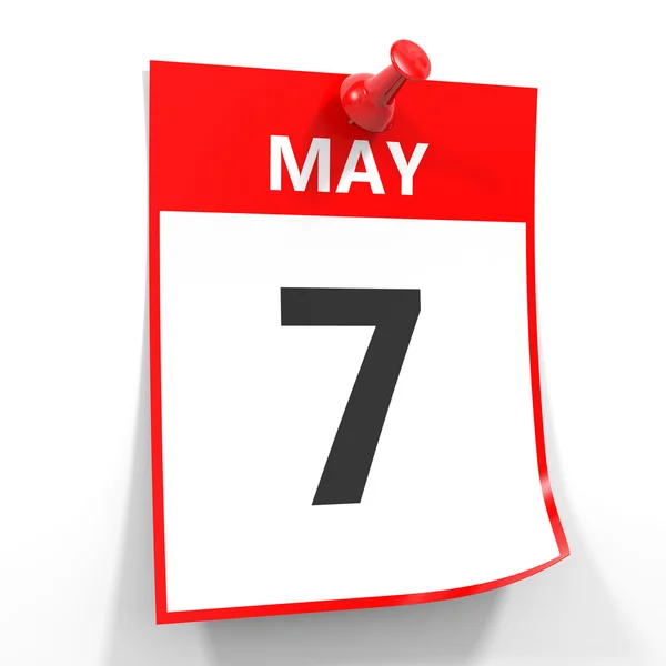 7 may calendar sheet with red pin. — Stock Photo, Image
