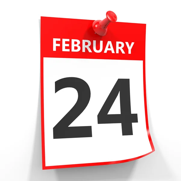 24 februari kalender blad met rode pin. — Stockfoto