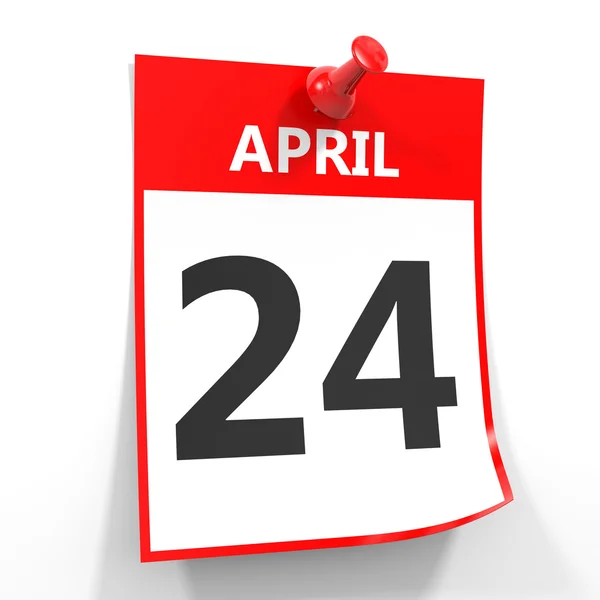 24 april calendar sheet with red pin. — Stock Photo, Image