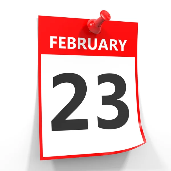 23 februari kalender blad met rode pin. — Stockfoto